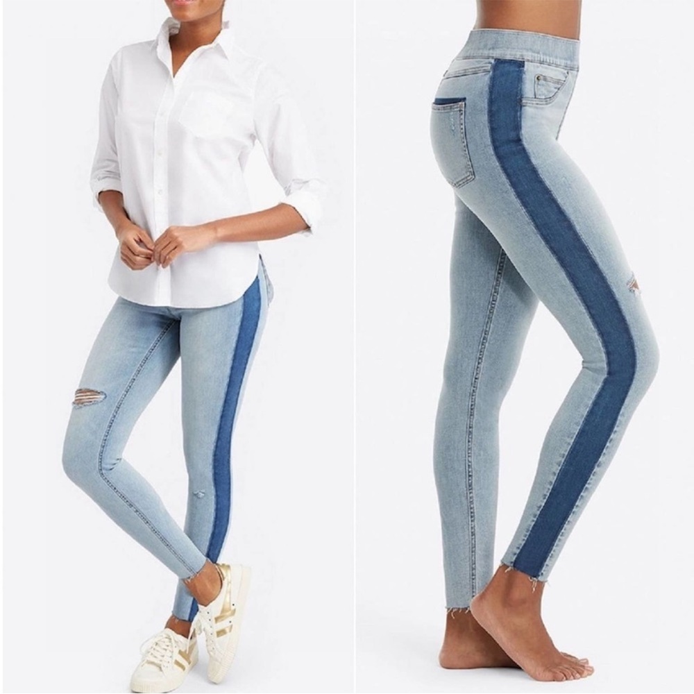 SPANX Two-Tone Distressed Denim Leggings